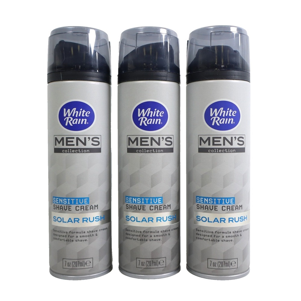 3 PACK Men's Collection Solar Rush Sensitive Shaving Cream-White Rain 7oz Each